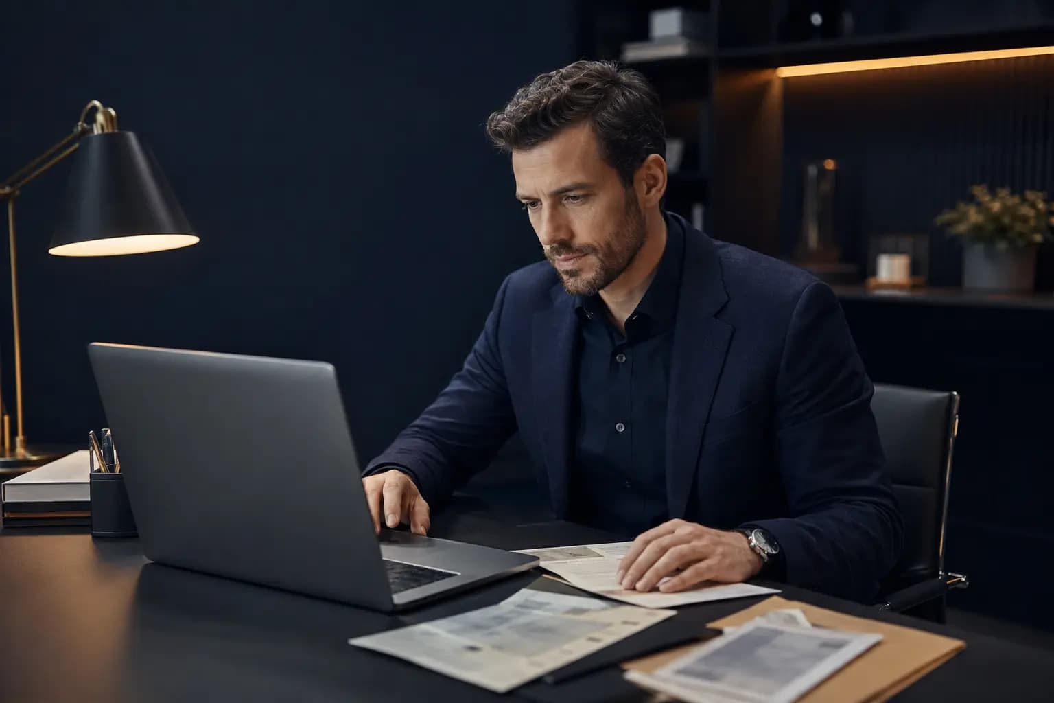 Profesional revisando cuidadosamente un proceso de identidad y cumplimiento